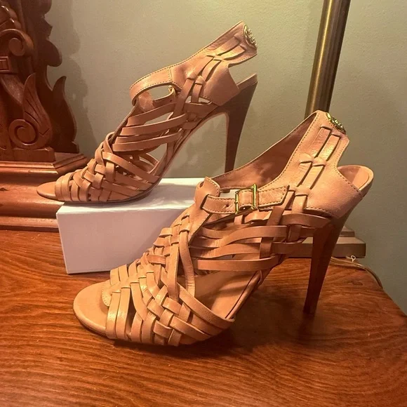 Tory Burch Nadia Huarache Leather Sandal Royal Tan Size 9.5 MSRP $325 - Picture 10 of 12